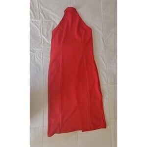 New York & Co Lena Dress Large Red Scuba Halter With Back Bow And Slit NWT